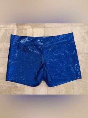 Women’s Sparkle Blue Disco Booty Shorts Small Holographic Spandex